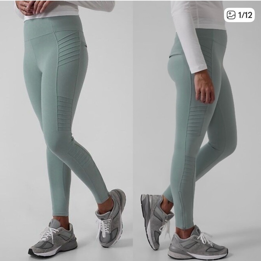 Women's Athleta Medium - Delaney Moto Tight Sage Green Leggings